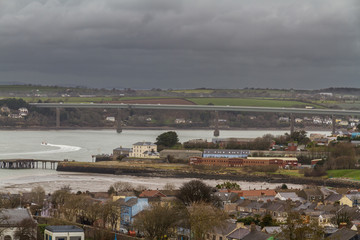 Town of Pembroke Dock from top of hill, landscape.