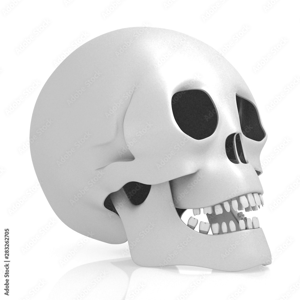 Sticker 3D human skull on white background