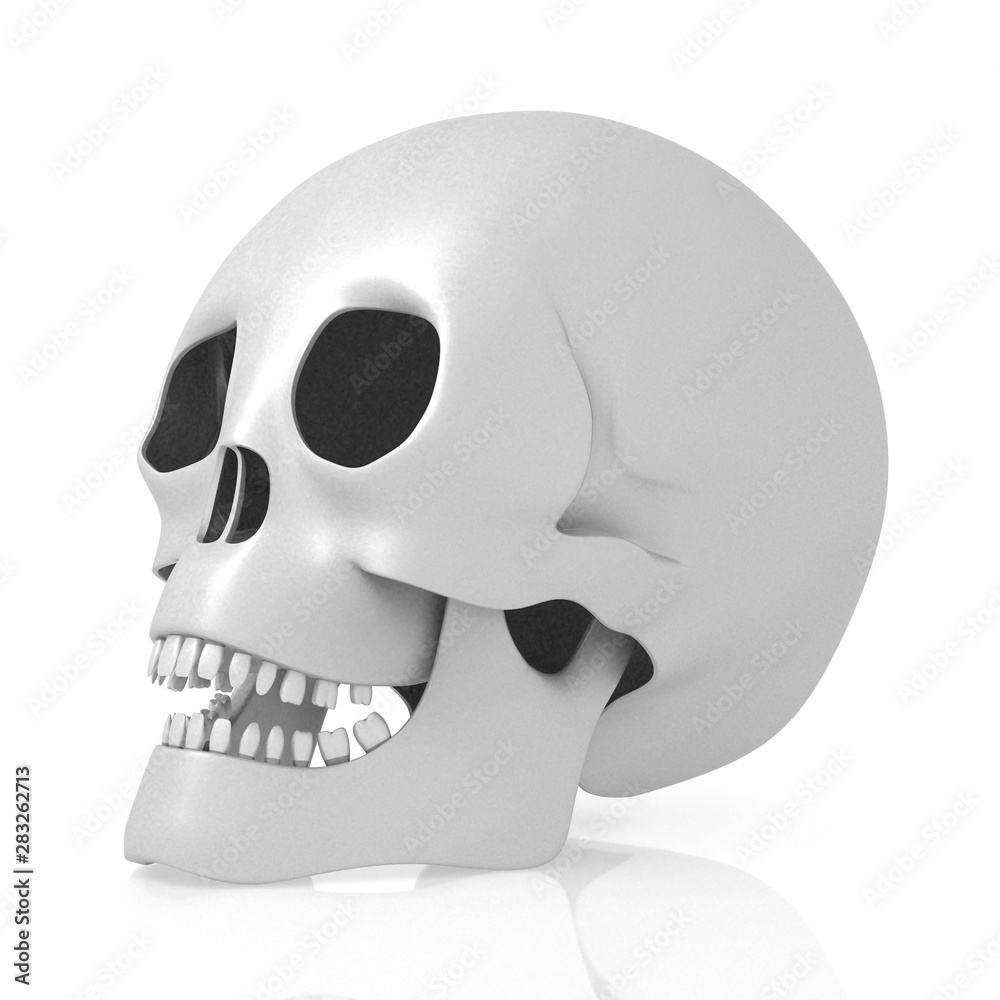 Sticker 3D human skull on white background