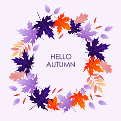 Fototapeta na wymiar Frame of autumn leaves. Autumn template for banners, invitations, cards, flyers. Vector illustration.