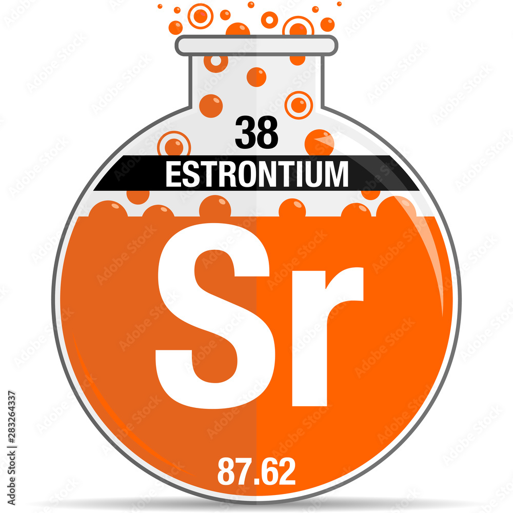 Wall mural Estrontium symbol on chemical round flask. Element number 38 of the Periodic Table of the Elements - Chemistry. Vector image - Wall murals