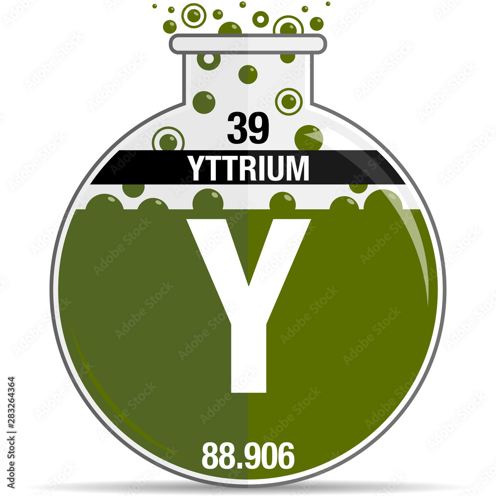 Sticker Yttrium symbol on chemical round flask. Element number 39 of the Periodic Table of the Elements - Chemistry. Vector image - Stickers
