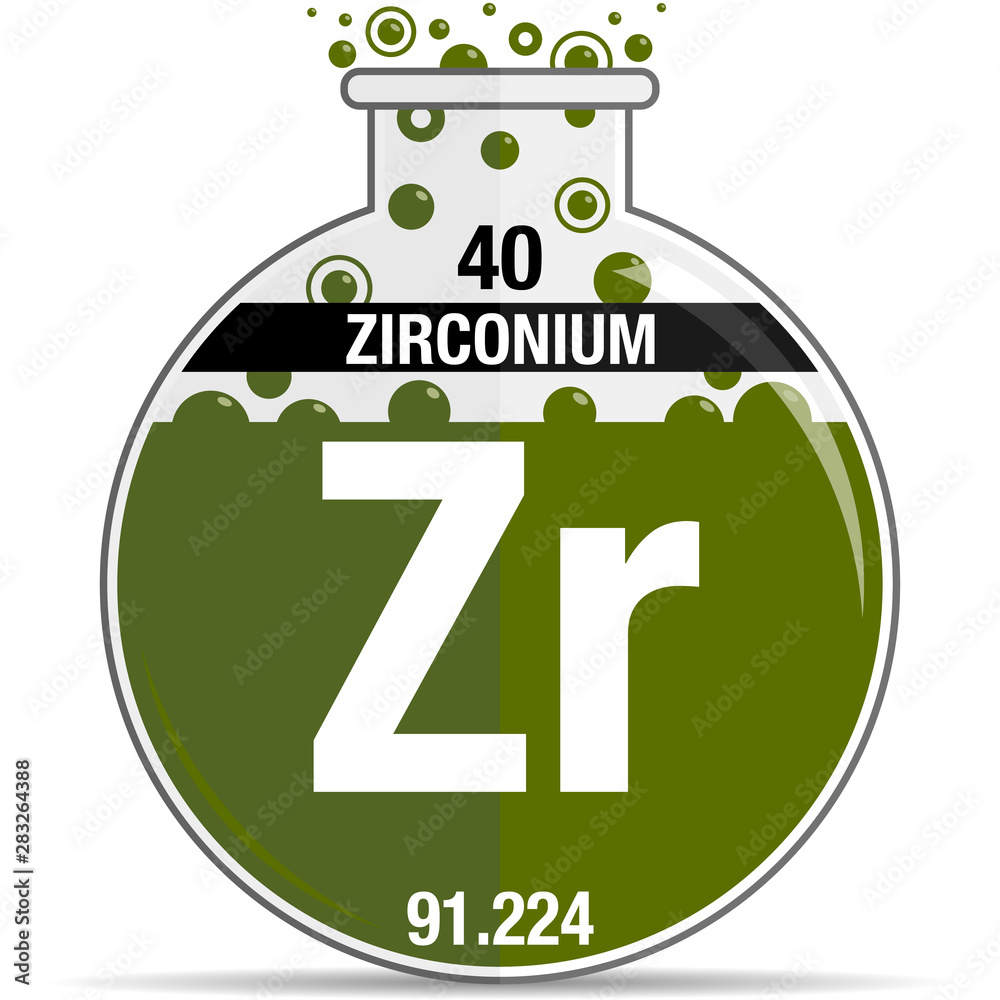 Sticker Zirconium symbol on chemical round flask. Element number 40 of the Periodic Table of the Elements - Chemistry. Vector image - Stickers