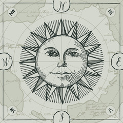Vector banner with sign of sun and wind rose