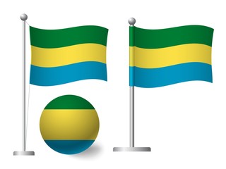 Gabon flag on pole and ball icon