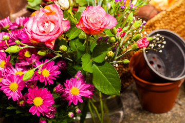 gardening with tools growing organic vegetables and flowers on the allotment for healthy eating and country living home grown food and flowers