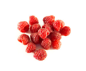 Photo of red raspberries, isolated, delicious food, white background, a plant for food