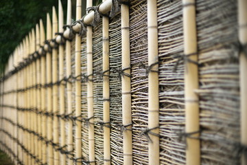 Kyoto,Japan-July 31, 2019: A bamboo fence of old house in Kyoto