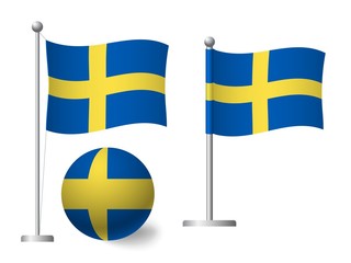 Sweden flag on pole and ball icon