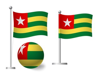 Obraz premium Togo flag on pole and ball icon