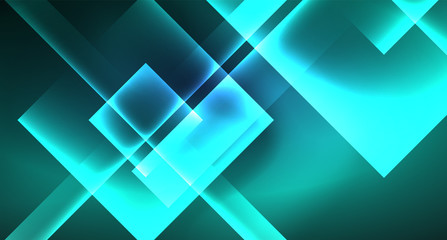 Neon glowing techno square rectangle lines, blue hi-tech futuristic abstract background