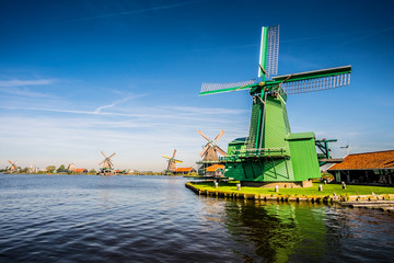Fototapeta na wymiar Windmills in Zaanse Schans, Netherlands