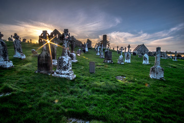 Clonmacnoise Monastery in Ireland countryside