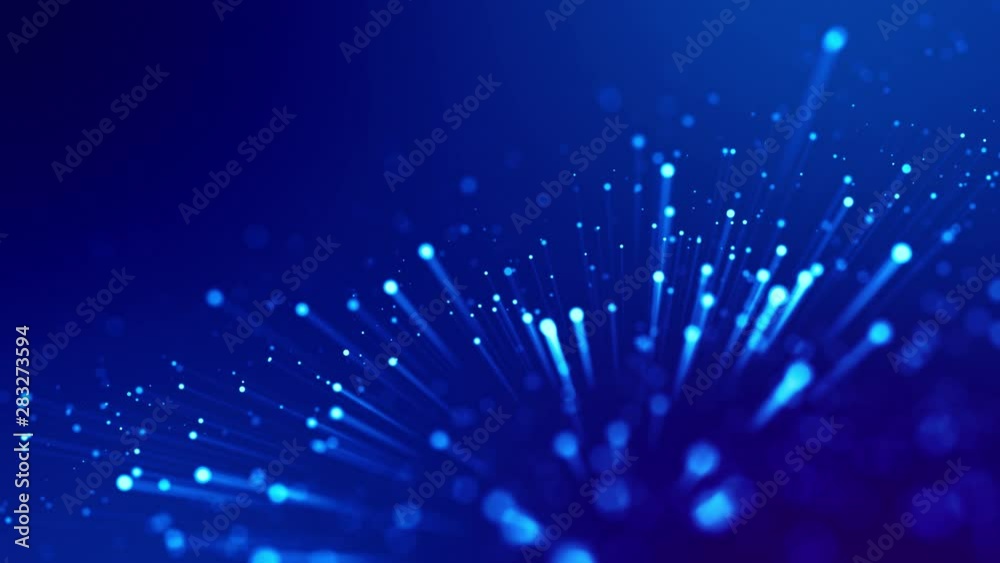 Wall mural blue shiny sparkling particles with light rays move in a viscous liquid. it is 4k 3d animation as ab