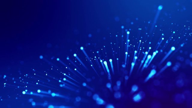 blue shiny sparkling particles with light rays move in a viscous liquid. It is 4k 3d animation as abstract background for holiday presentations with luminous particles, bokeh and lights effects. V60