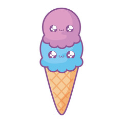 delicious ice cream in cone kawaii style