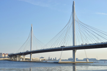 Fototapeta na wymiar Cable bridge in Saint Petersburg.