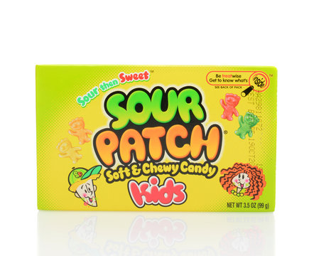 IRVINE, CA - JUNE 23, 2014: A Box Of Sour Patch Kids Candy. The Soft And Chewy Candy Is Owned By The Cadbury Adams         Company And Made In Canada.