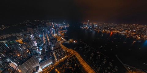 Fototapeta na wymiar Panorama aerial view of Hong Kong Nightscape on Causeway Bay