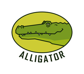 Alligator head. Happy crocodile face vector emblem