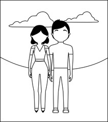 young couple with clouds avatar character