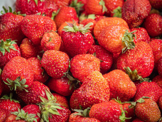 background from freshly harvested strawberries, directly above
