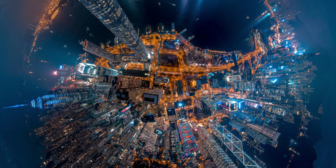 Panorama aerial view of Hong Kong Financial District
