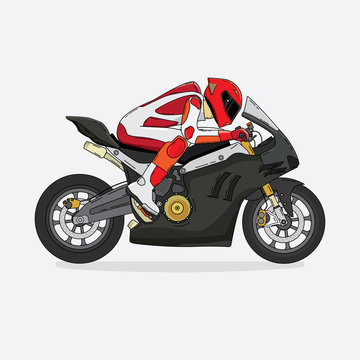 racing motorcycle and rider in simple graphic with outline