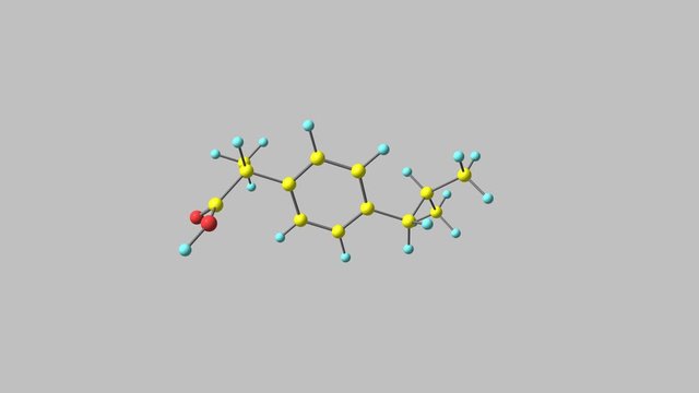Ibuprofen molecule - medication of the nonsteroidal anti-inflammatory drug class