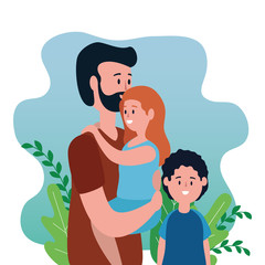 father with daughter and son on the park family characters