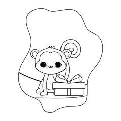 cute monkey animal with gift box