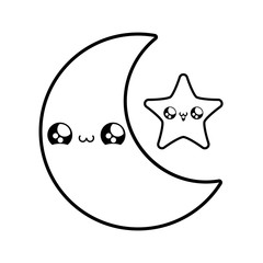 cute moon with star kawaii style