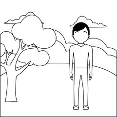 young man attractive in landscape nature