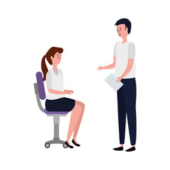 elegant business couple workers seated in office chairs