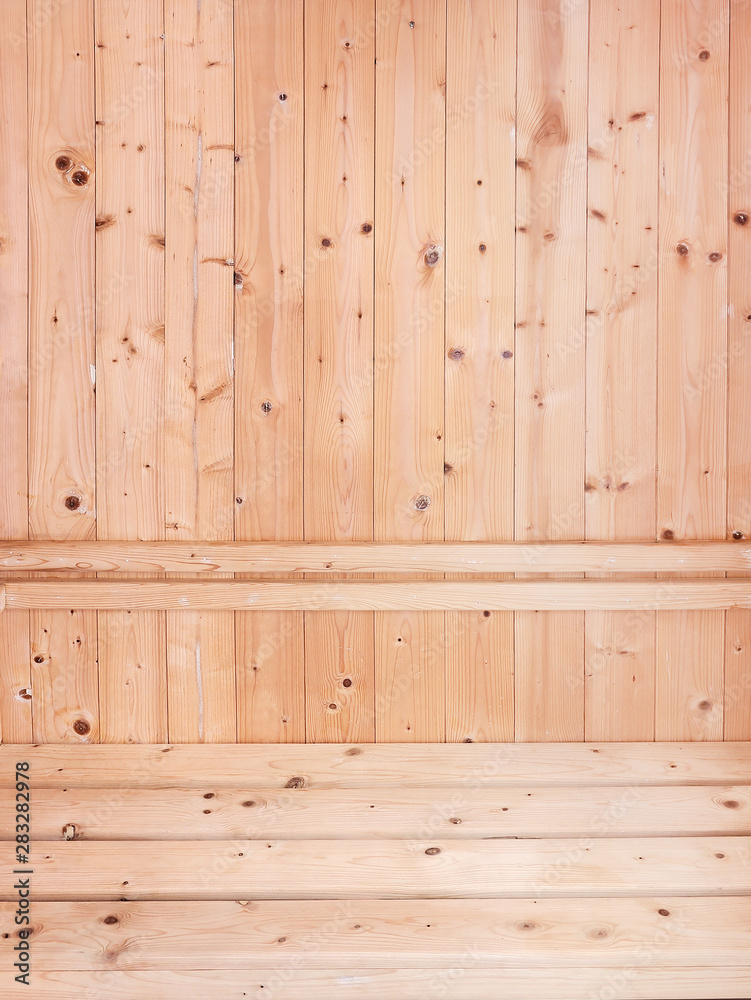 Wall mural pine wall of sauna room texture background