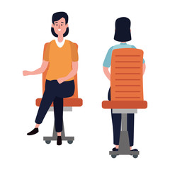 elegant businesswomen workers seated in office chairs