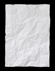 White Crumpled paper psolated on black background with clipping path