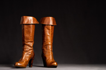 Close up of beautiful, stylish leather boots.