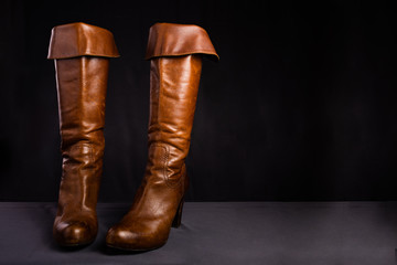 Close up of beautiful, stylish leather boots.