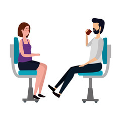 elegant business couple workers seated in office chairs