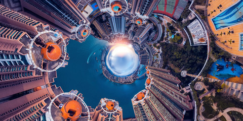 Panorama aerial view of Hong Kong landscape in  Tsuen Wan District