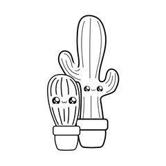 set of cactus tropicals in pot plants kawaii style
