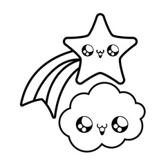 cute shooting star with cloud kawaii style