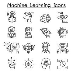 Machine learning icon set in thin line style
