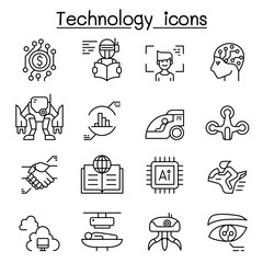 Technology icon set in thin line style