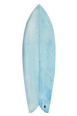 Vintage wood fish board surfboard isolated on white with clipping path for object, retro styles.