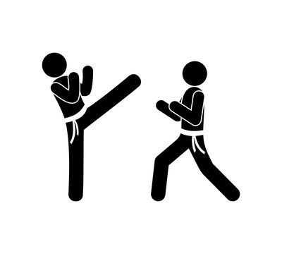 Stick Figure Pictogram, People, Karate, Simple Icon Isolated, Fight Illustration