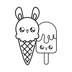set of delicious and refresh ice creams kawaii style