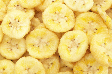 Dried banana chips as background