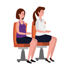 Obraz premium elegant businesswomen workers seated in office chairs
